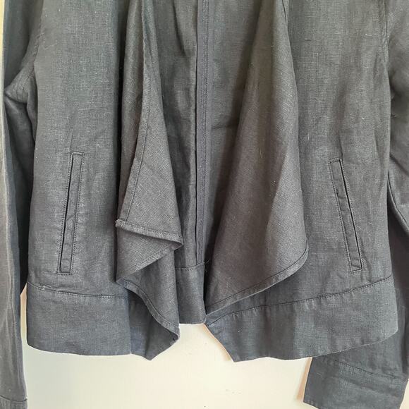 Garnet Hill Linen Asymmetric Womens Jacket Blazer Size 10 Black Minimalist Boho - Picture 5 of 8